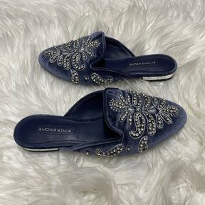 ANTONIO MELANI Blue Satin, Glitzy & Glam Slippers